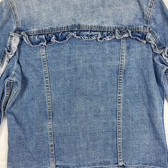 Sunset + Spring Denim Jacket Womens Size Small Ruffle Trim Blue - Picture 6 of 12
